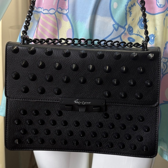 Foley + Corinna Black Spiked Studded Shoulder Bag Spikes Punk Goth - Picture 3 of 17